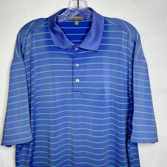 Peter Millar Summer Comfort Polo Shirt Blue Ombre Teal Striped Size L - Picture 2 of 9